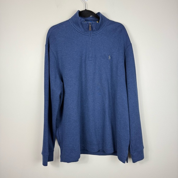 Polo Ralph Lauren Quarter Zip Mens XL Blue Preppy Sweater Long Sleeve Cotton